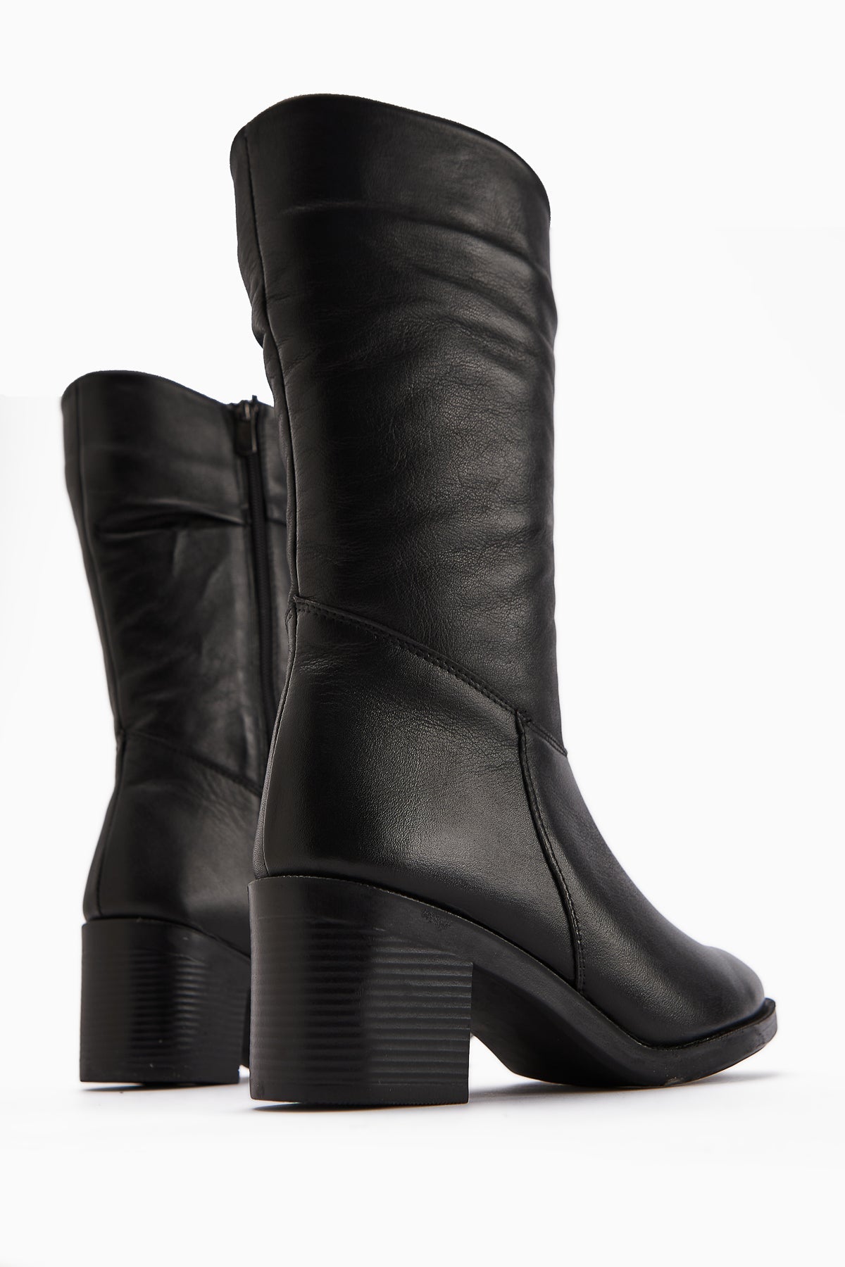 Sahara Genuine Leather Black Pleated Zipper Women's Boot