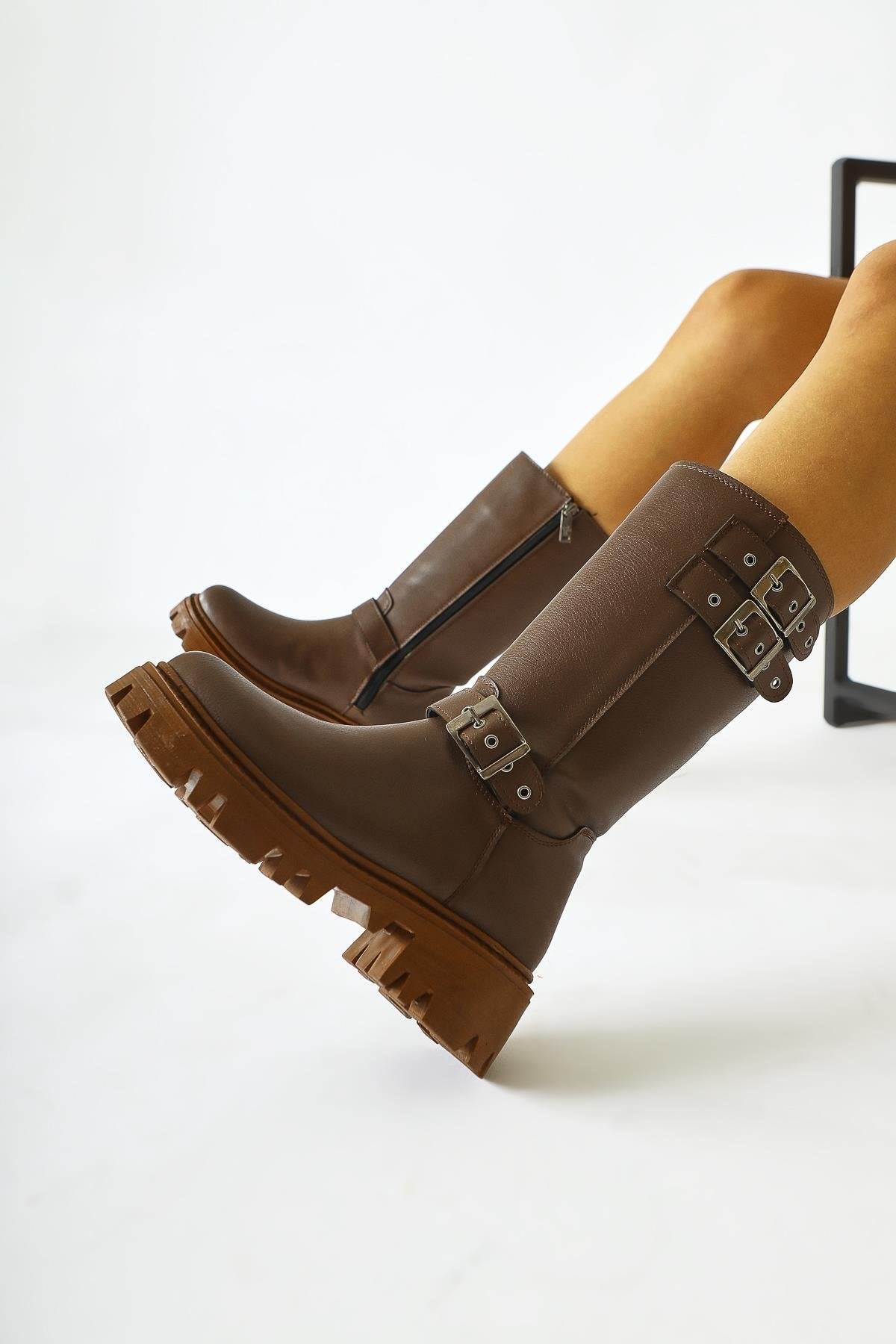 Winfred – Brown Belt-Detail Tall Boot (Women)