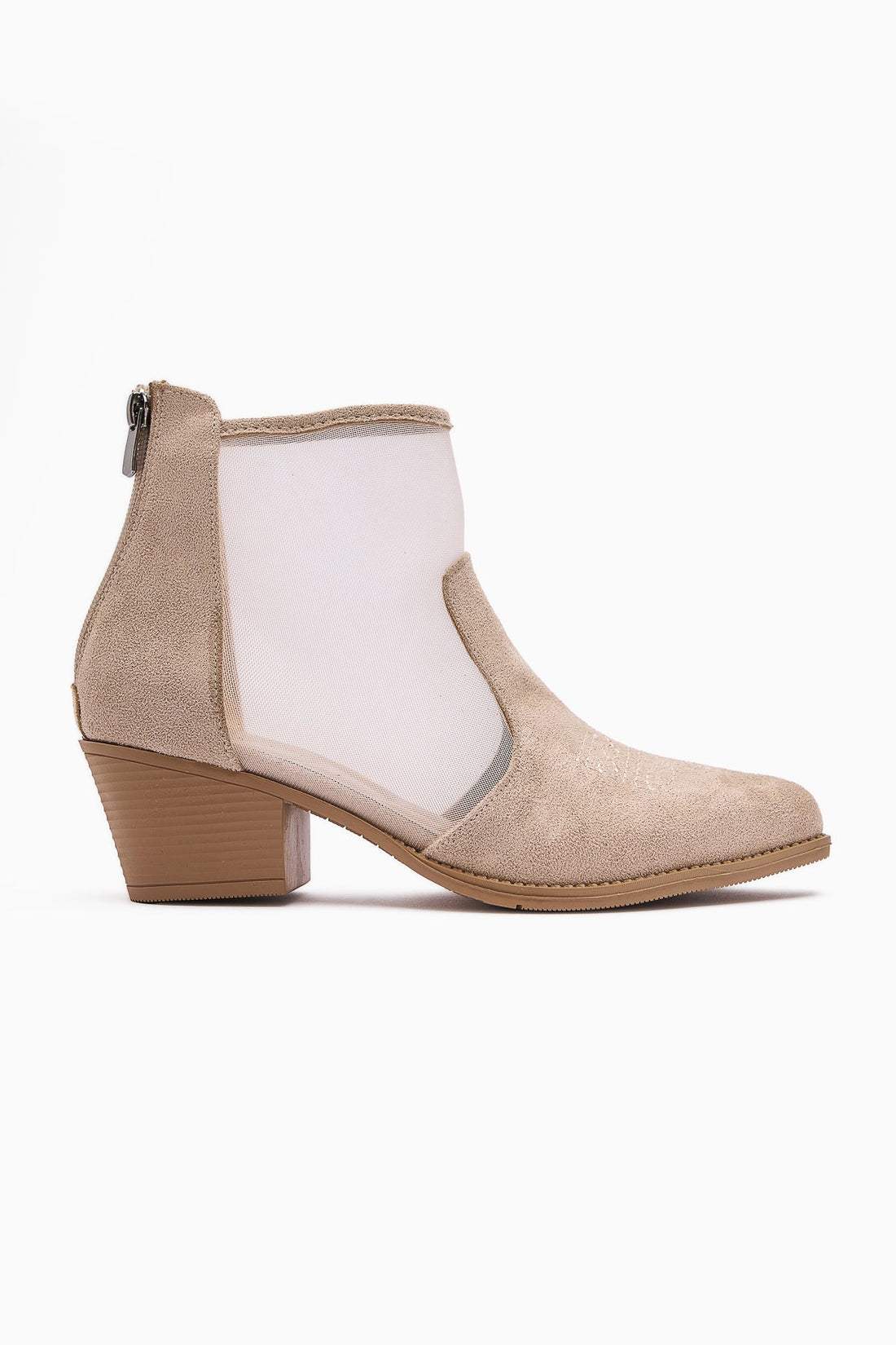 Mari Beige Wildleder Bestickte Chunky Heel Damen Western Sommerstiefel