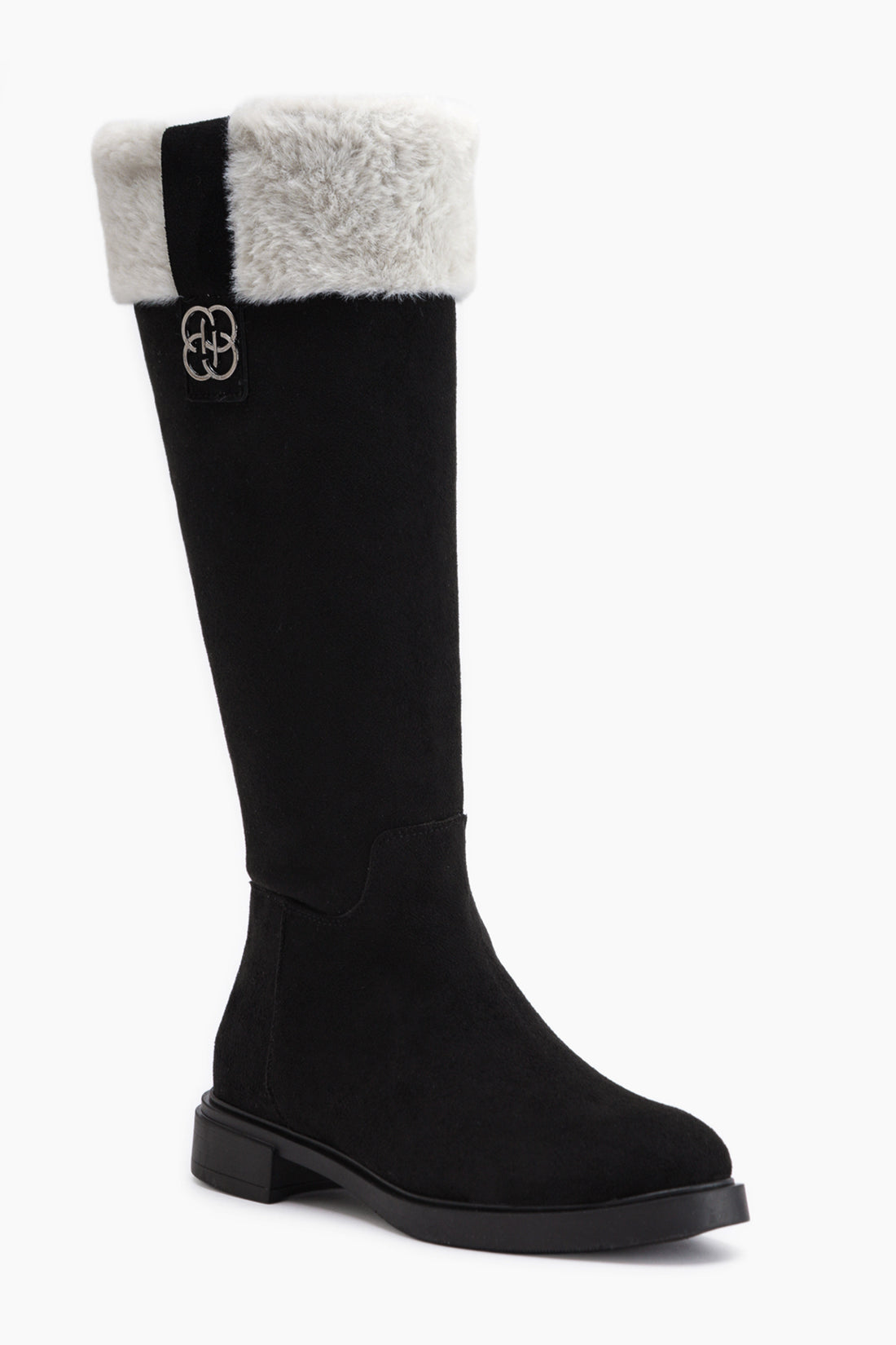 Marlena Schwarze Wildleder Pelz Detail Damen Stiefel