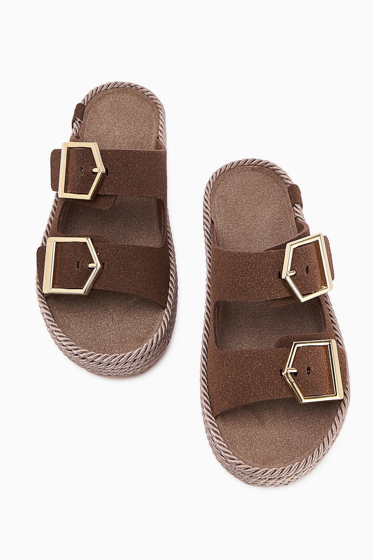 Horia Women's Double-Strap Woven Sole Slippers in Coffee