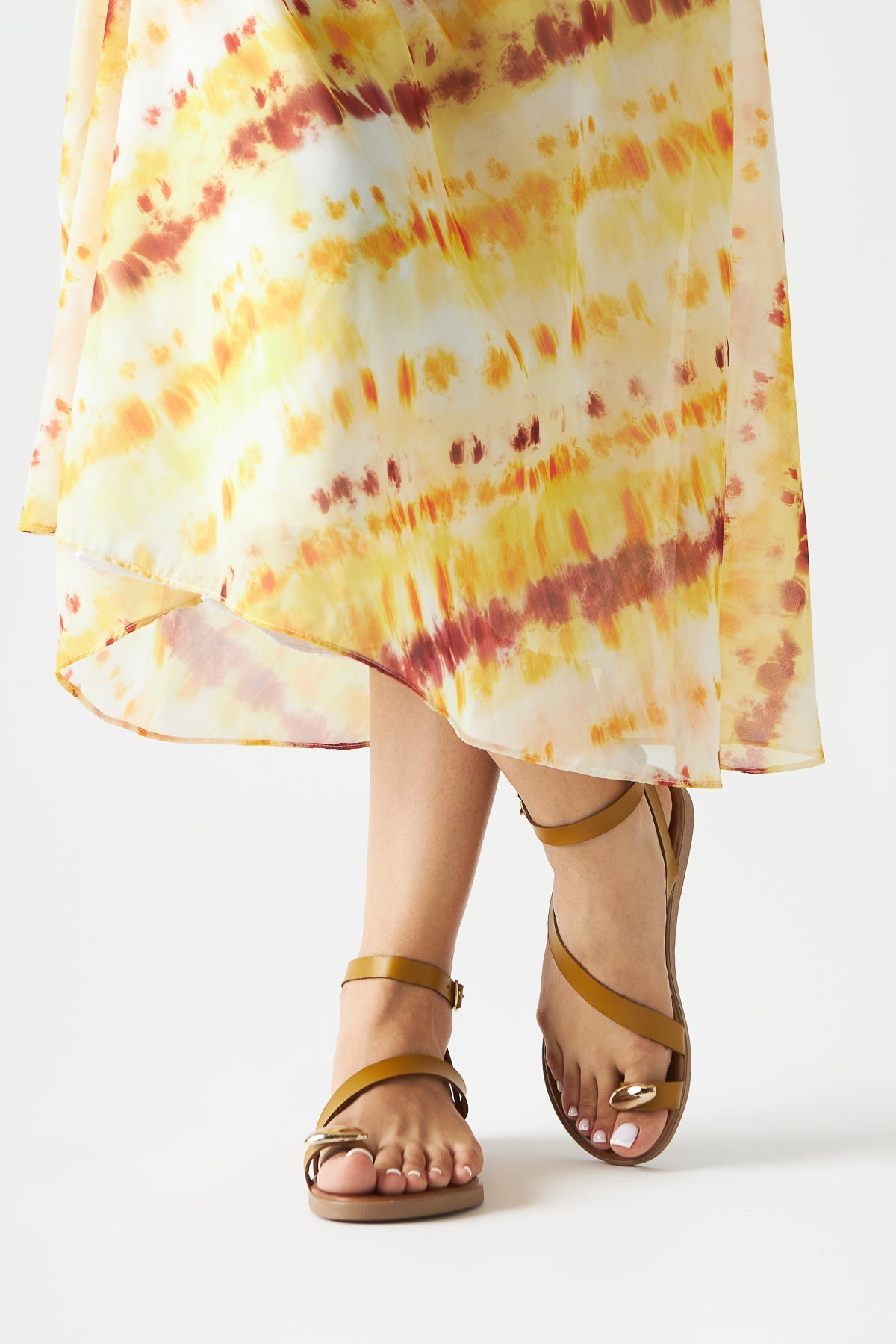 Anisa Senfgelb Kreuzriemen Geschnallt Damen Zehentrenner Sandalen