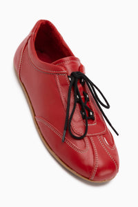 Genuine Leather Berry Red Lace-Up Casual Women’s Shoes
