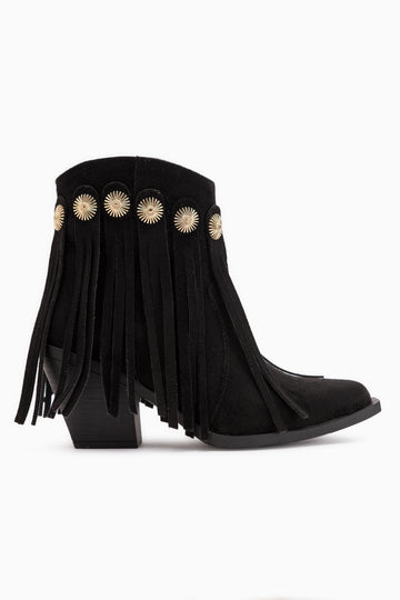 Rodeo Schwarze Wildleder Fransen Dicke Absatz Damen Western Stiefel