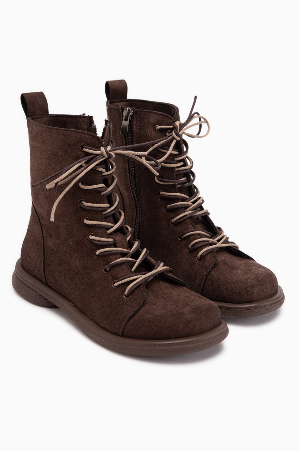 Florine Braun Wildleder Doppel Schnürung Damen Stiefel