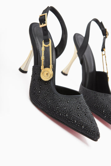 Denise Steinverzierte Schwarze Knöchelbindung Absatz Damenschuh