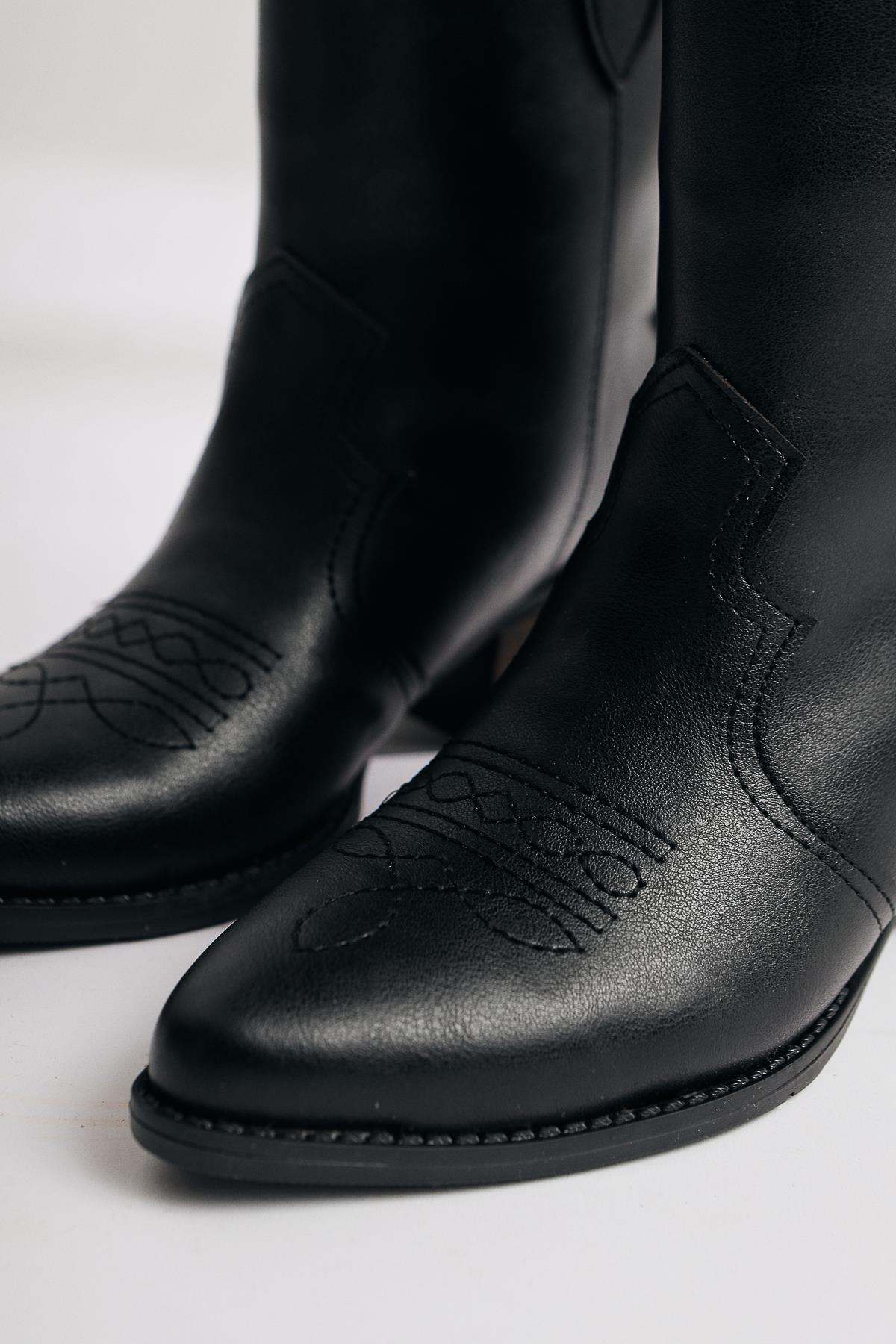 Joo Schwarzer Spitz Zehen Bestickter Westernstiefel