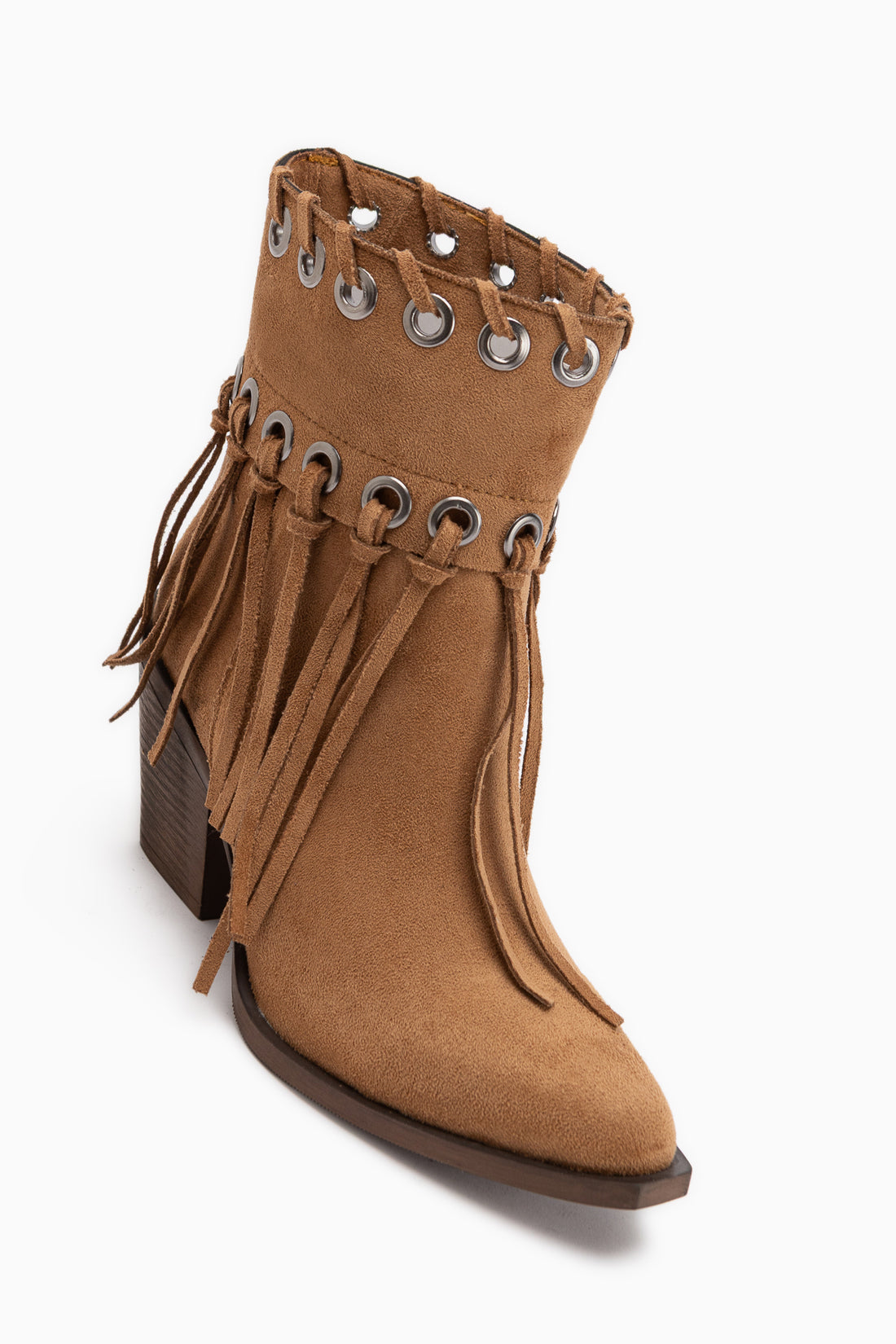 Nessa Tan Wildleder Fransen Chunky Absatz Damen Cowboy Stiefel