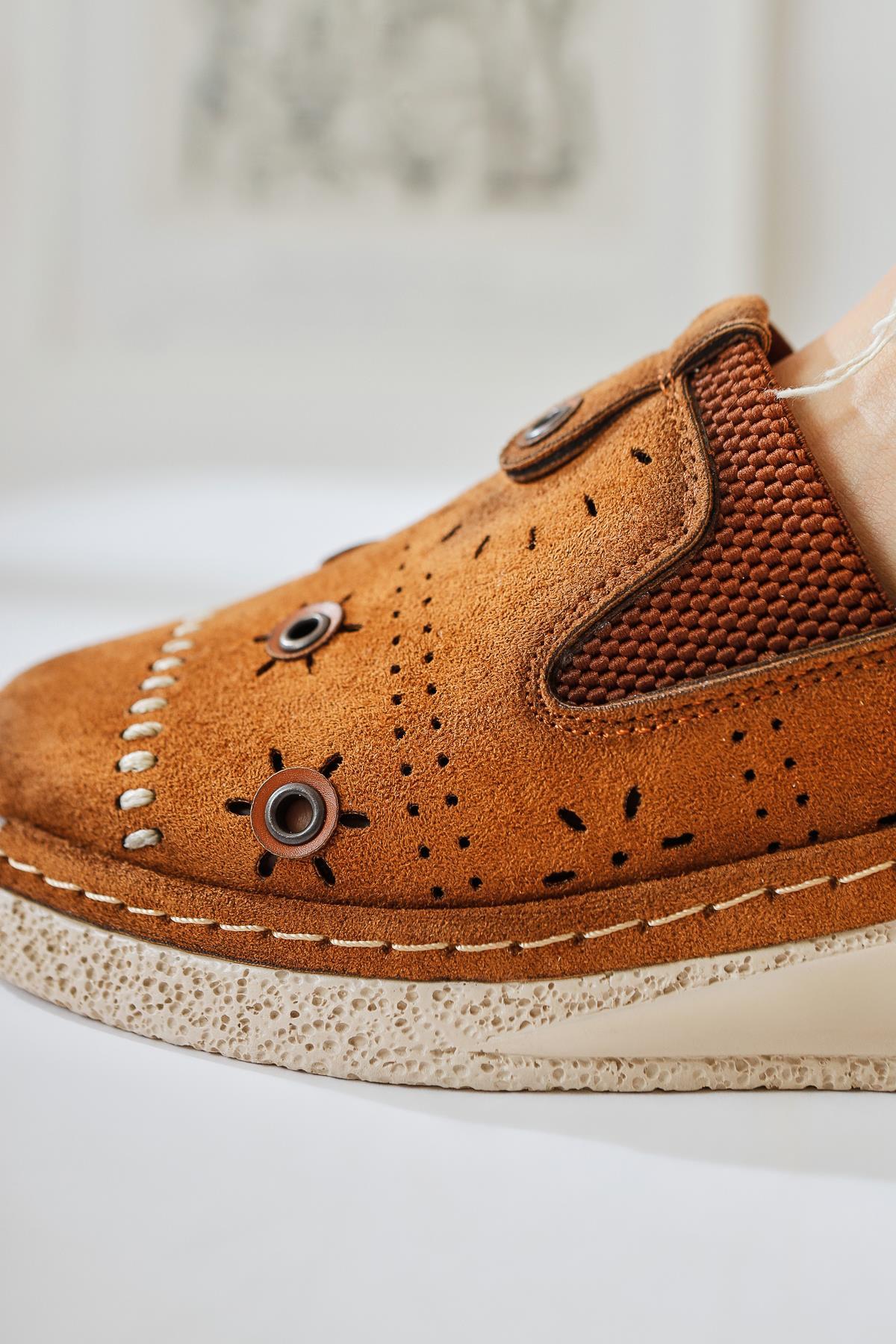 Bethina Tan Suede Rivet Detailed Laser Perforated Ballerinas