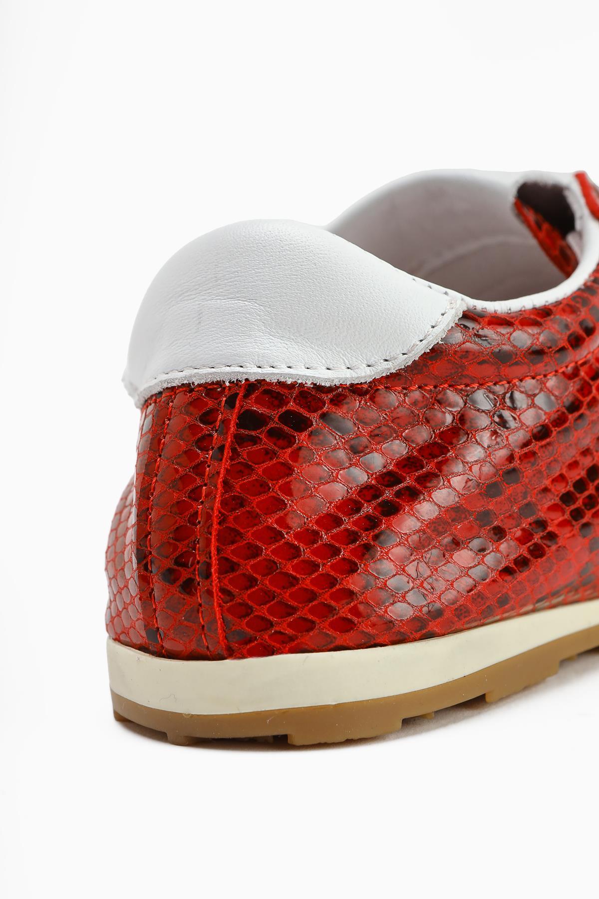 Genuine Leather Alisa Red Crocodile Leather Printed Lace-Up Casual Women's Shoes
