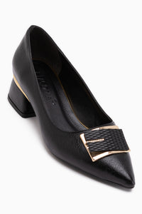 Cindie Schwarze Asymmetrische Schnalle Detail Damen Absatzschuhe