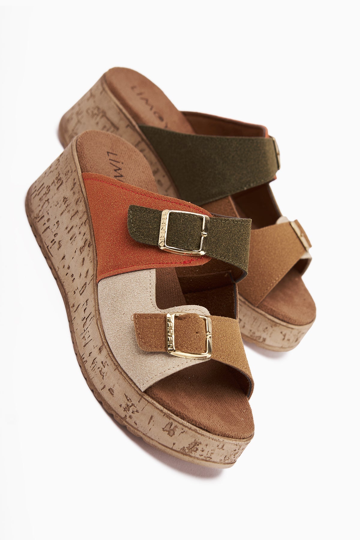 Samina Mehrfarbige Doppelriemen Chunky Heel Damen Hausschuhe