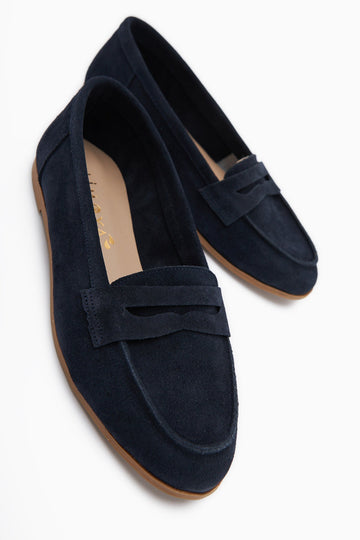 Solina Marineblaue Wildleder Loafer, Echtes Leder Mokassin Schuh, Bequeme Alltagsschuhe