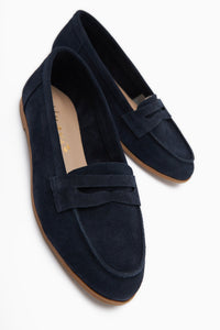 Solina Marineblaue Wildleder Loafer, Echtes Leder Mokassin Schuh, Bequeme Alltagsschuhe