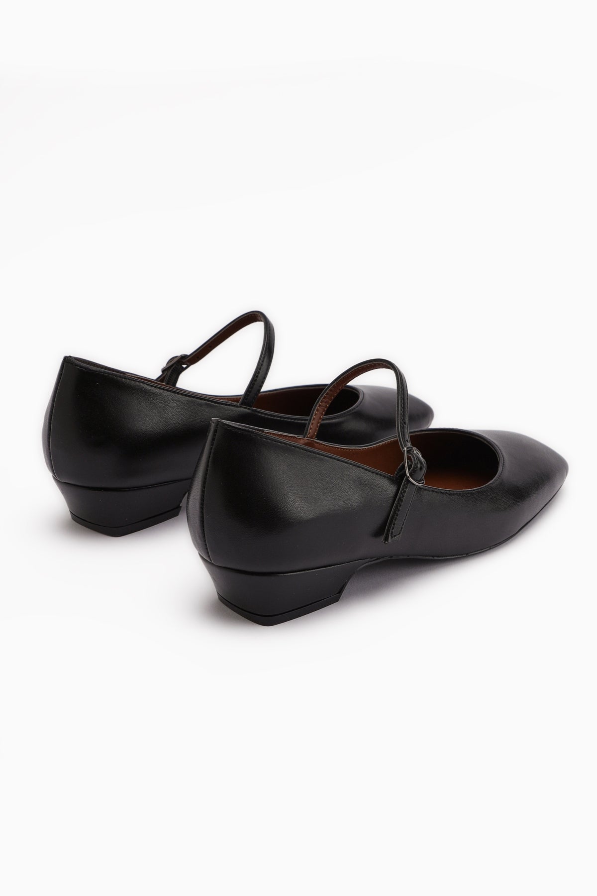 Yuphin Black Short Heeled Belted Women's Heels