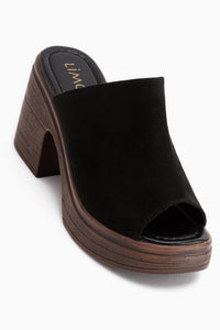 Mouna Schwarze Wildleder Plattform Absatz Damen Pantoletten
