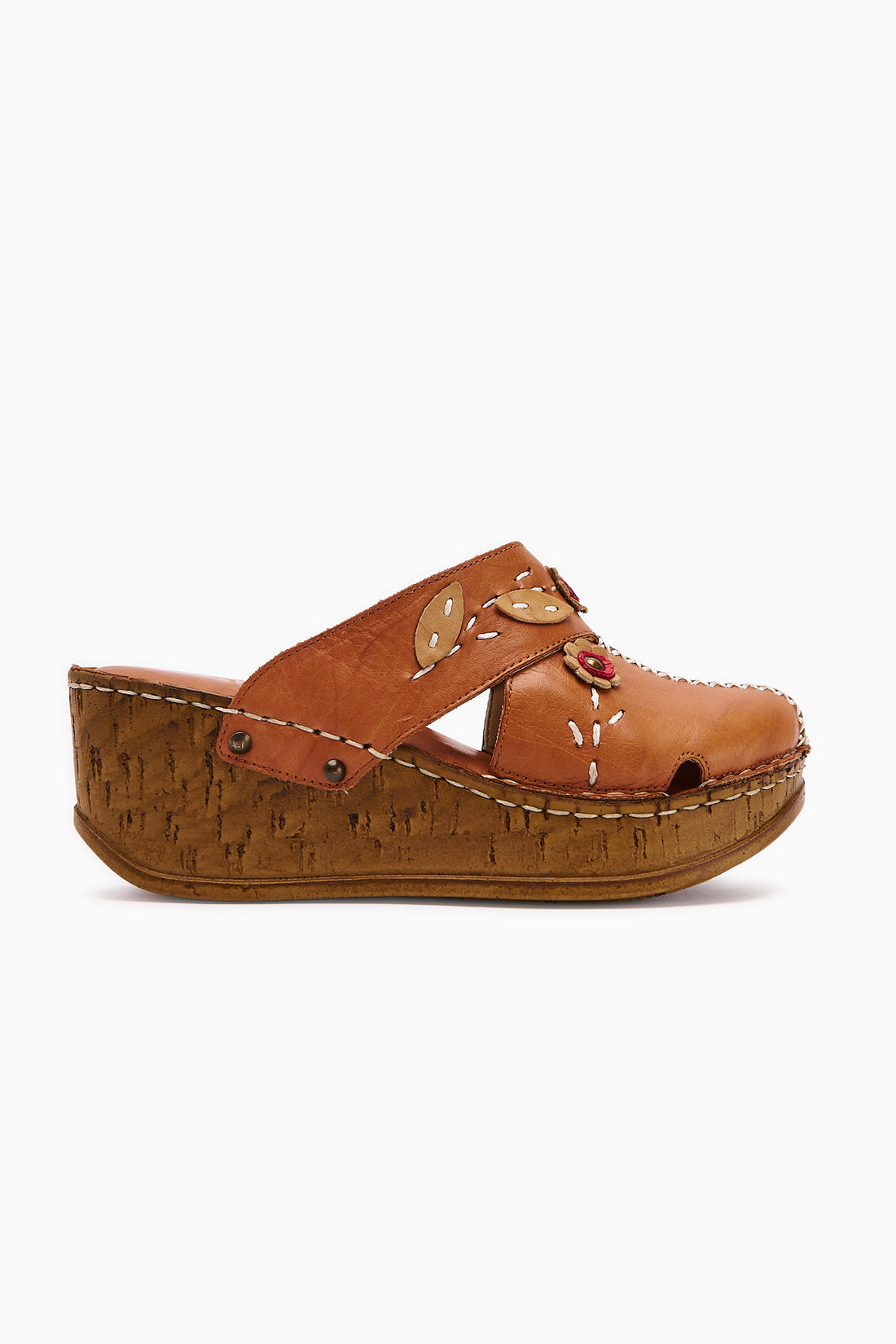 Echtes Leder Alto Tan Wedge Pantoletten mit Vintage-Sohle Comfort Pantoletten