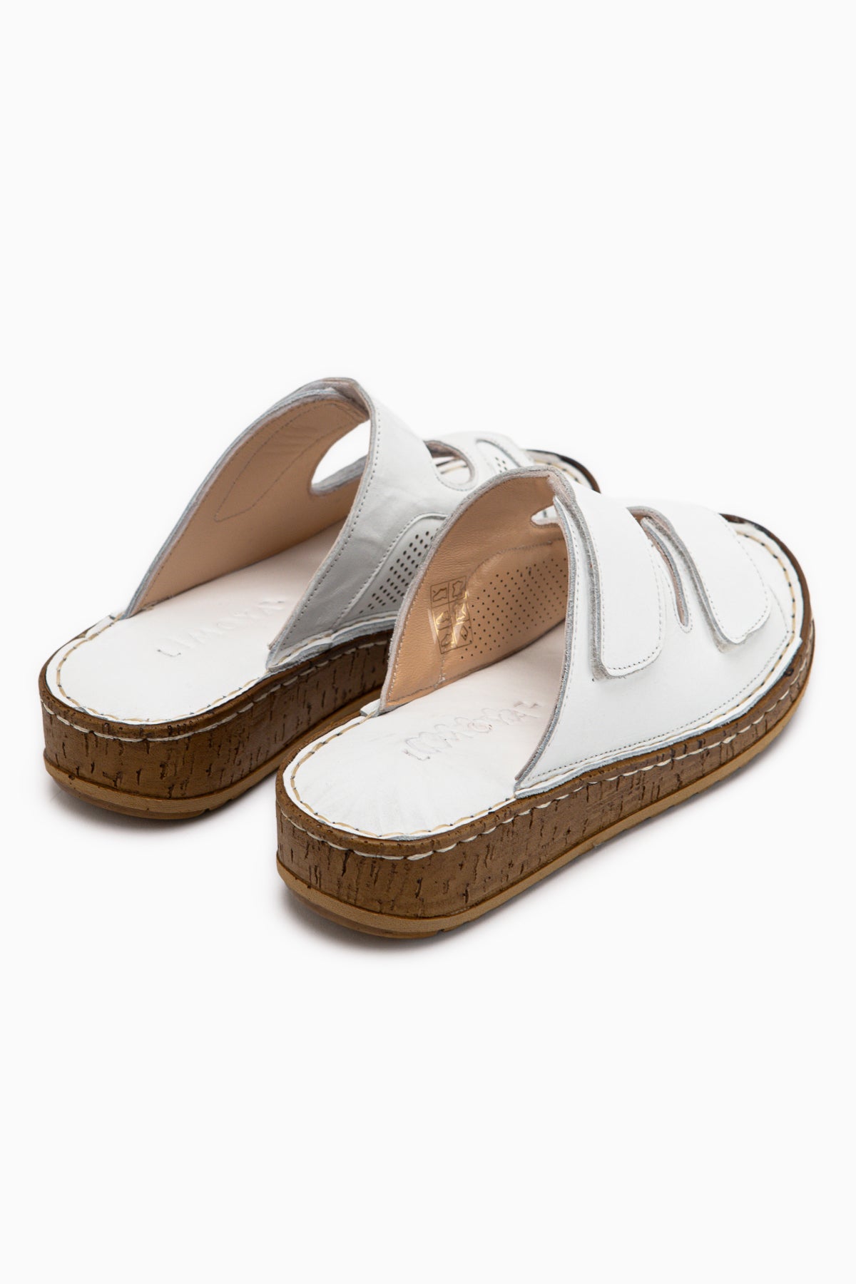 Aditi Hakiki Deri Beyaz Çift Bantlı Kadın Terlik