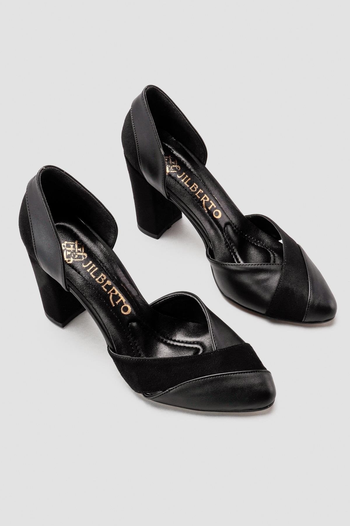 Jacquelyn Black Pointed Toe Low Heel Sandals