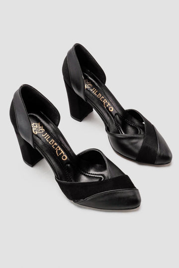Jacquelyn Black Pointed Toe Low Heel Sandals