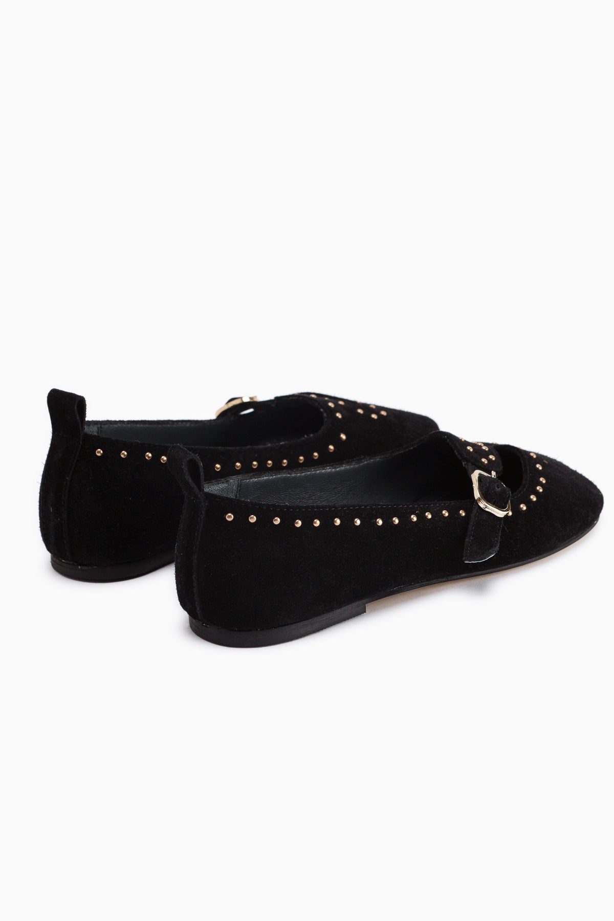 Nella Echtes Leder Schwarz Schnalle Quadrat Zehen Damen Ballerinas