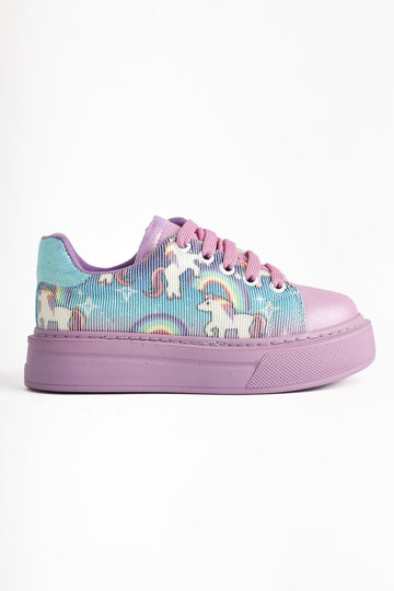 Kenia Lilac Unicorn Printed Kids Sneakers