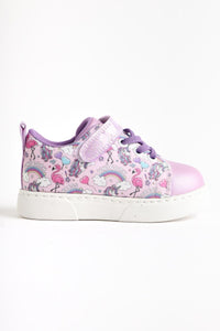 Elmy Flieder Gestreifte Charakterdruck Schnürschuhe mit Klettverschluss Detail Baby Sportschuhe