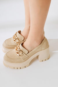 Chanpen Beige Suede Buckle Detail Platform Casual Shoes