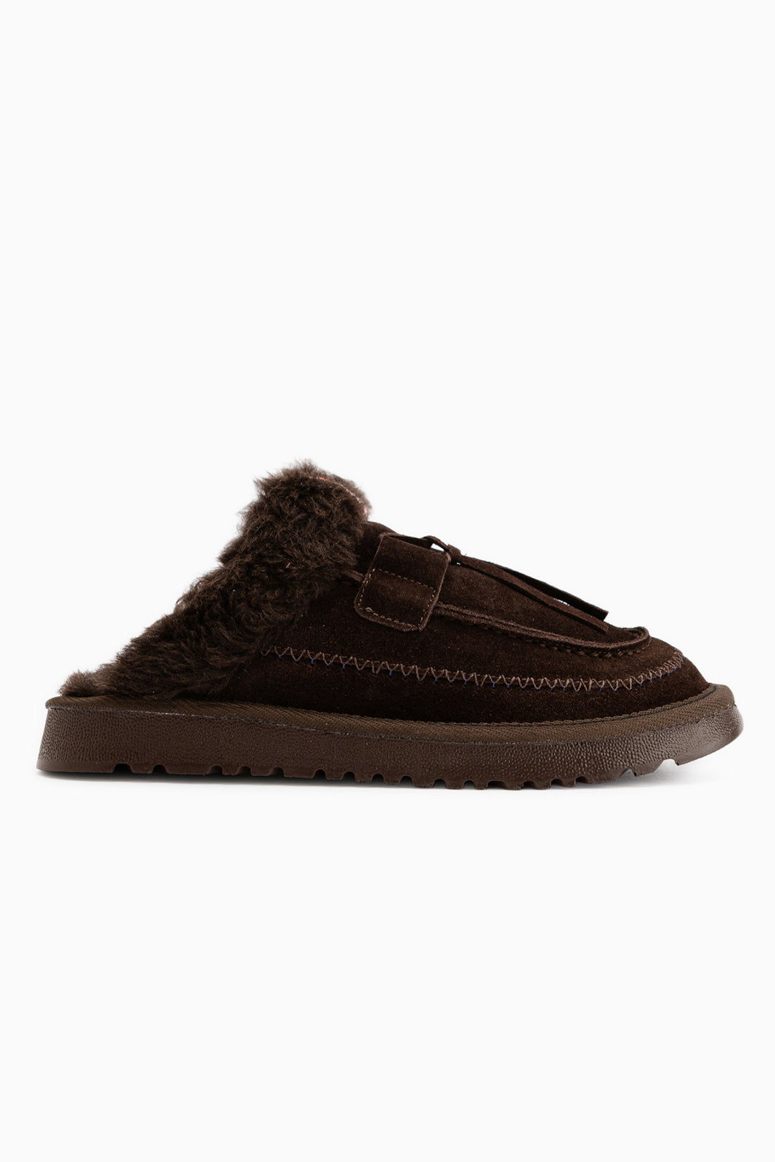 Tisha Kaffee Wildleder Fell Detail Damen Pantoletten