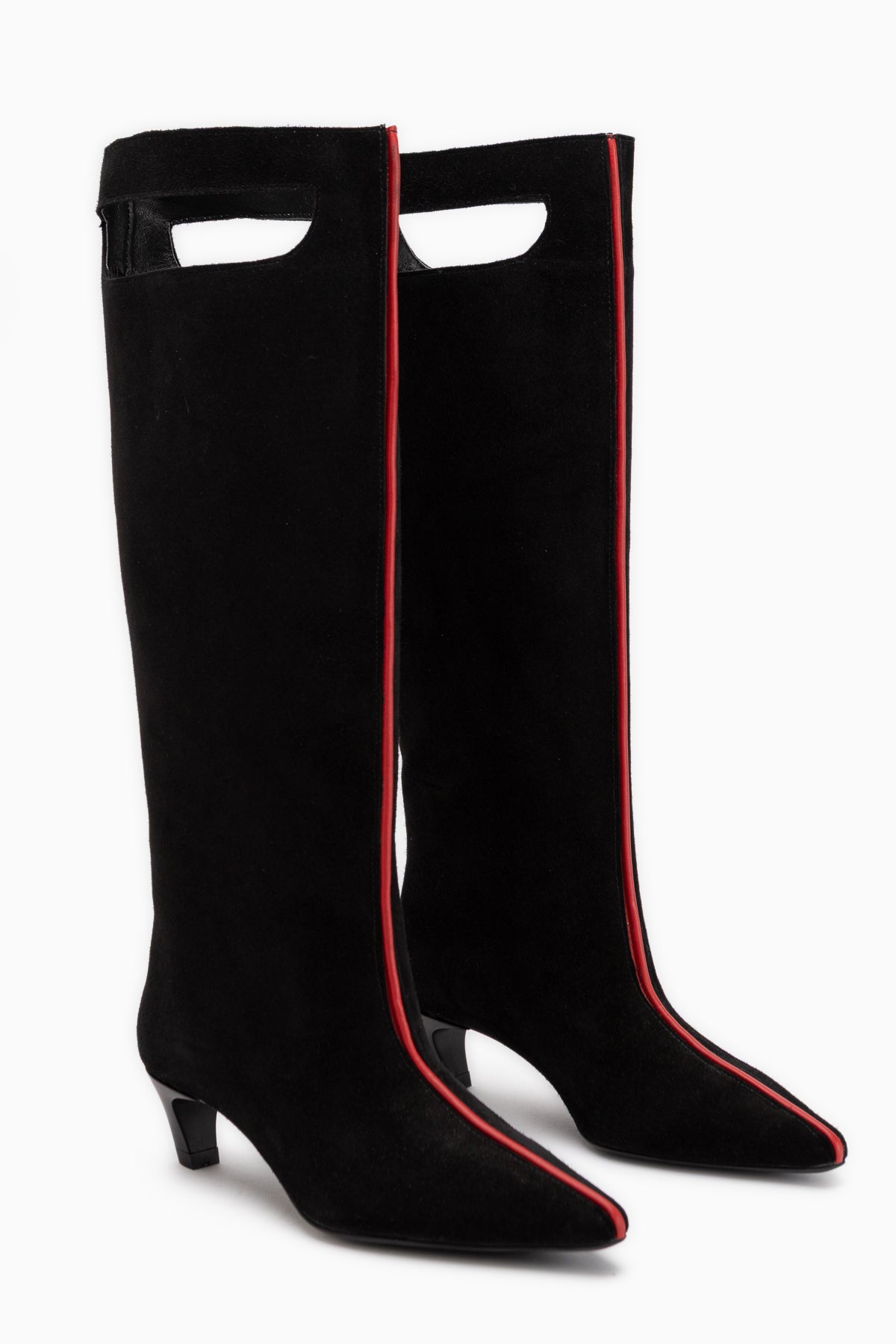 Gena Echtes Leder Schwarz Wildleder Kurze Absatz Damen Stiefel