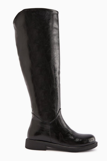 Henni – Schwarz Kniehoher Stiefel mit weitem Schaft (Damen)