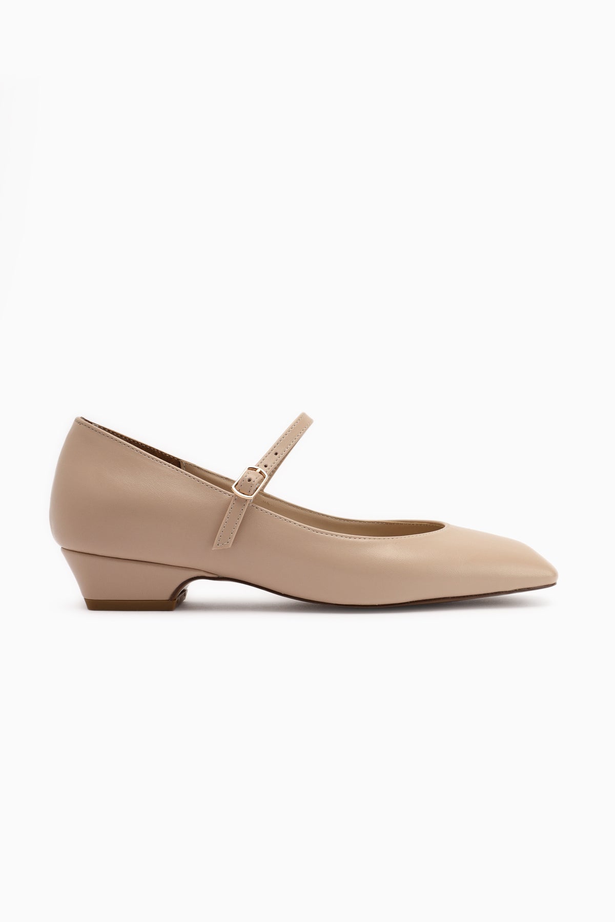 Yuphin Beige Low-Heeled Belted Women's High-Heeled Shoe