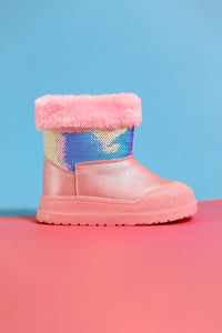 Hanne Pink Sequined Fur Inside Children's Boots