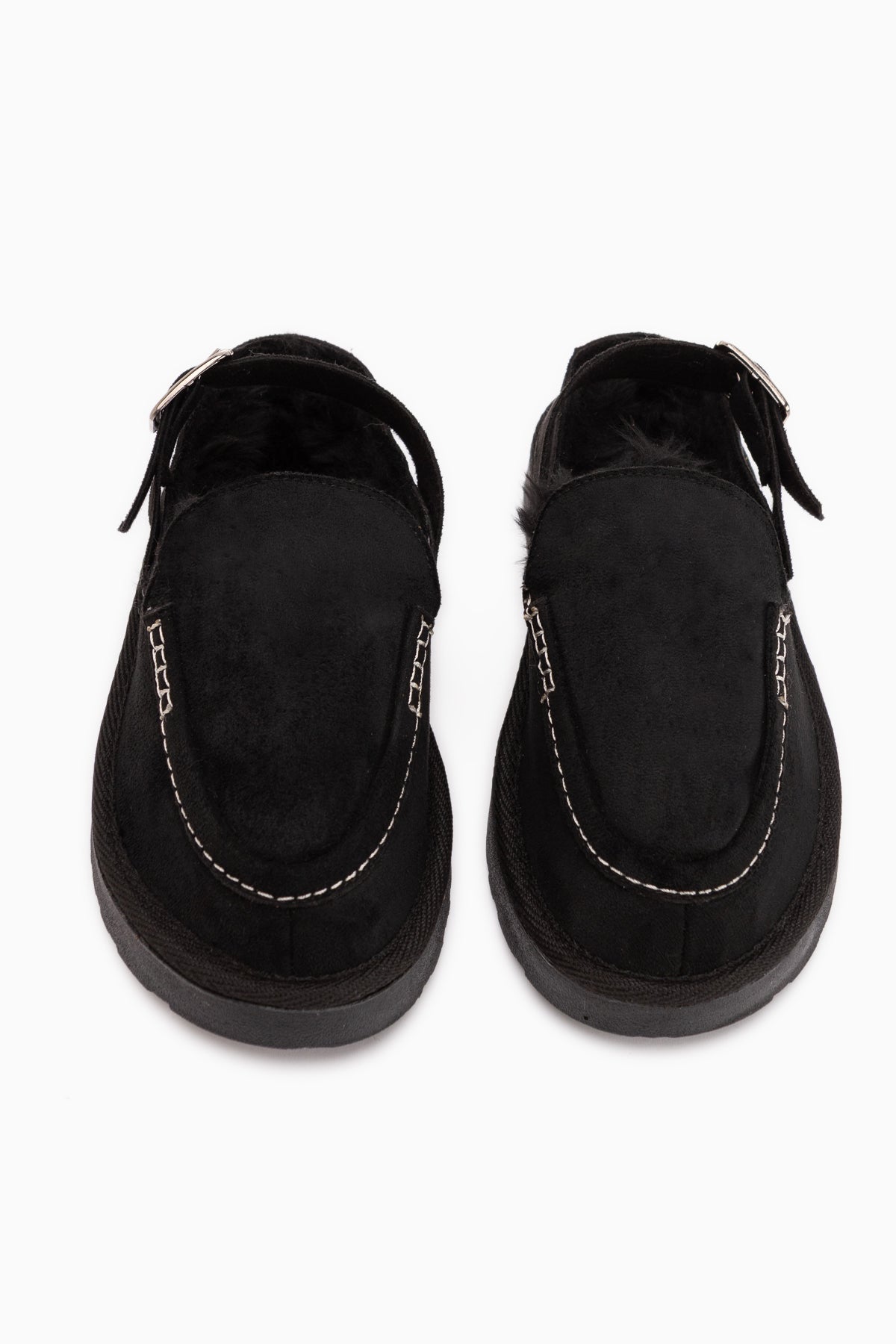 Cathy Schwarzes Wildleder mit Fell Damen Pantoletten