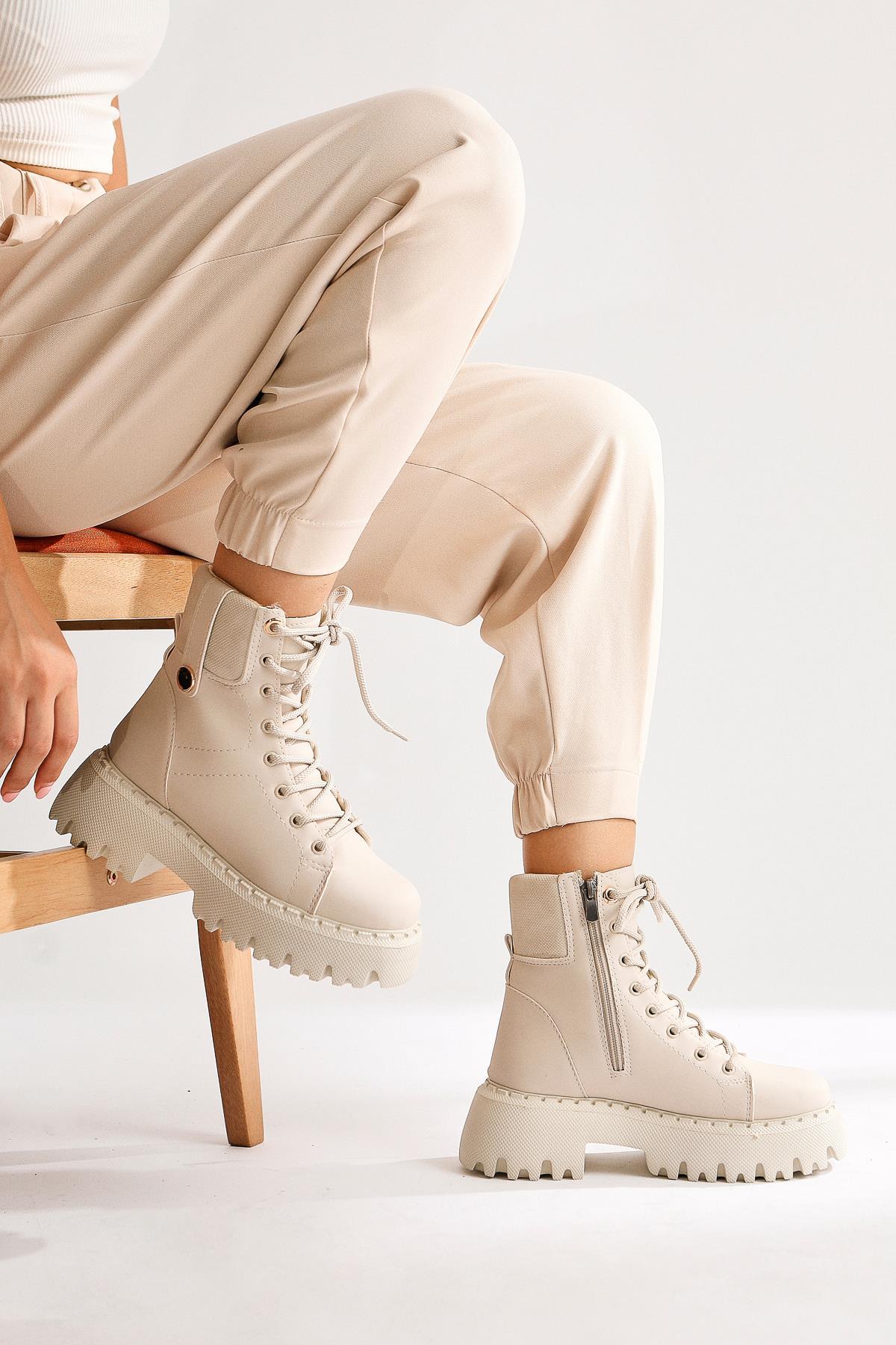 Nichelle – Beige Ankle-Detail Thick Sole Boot (Women)