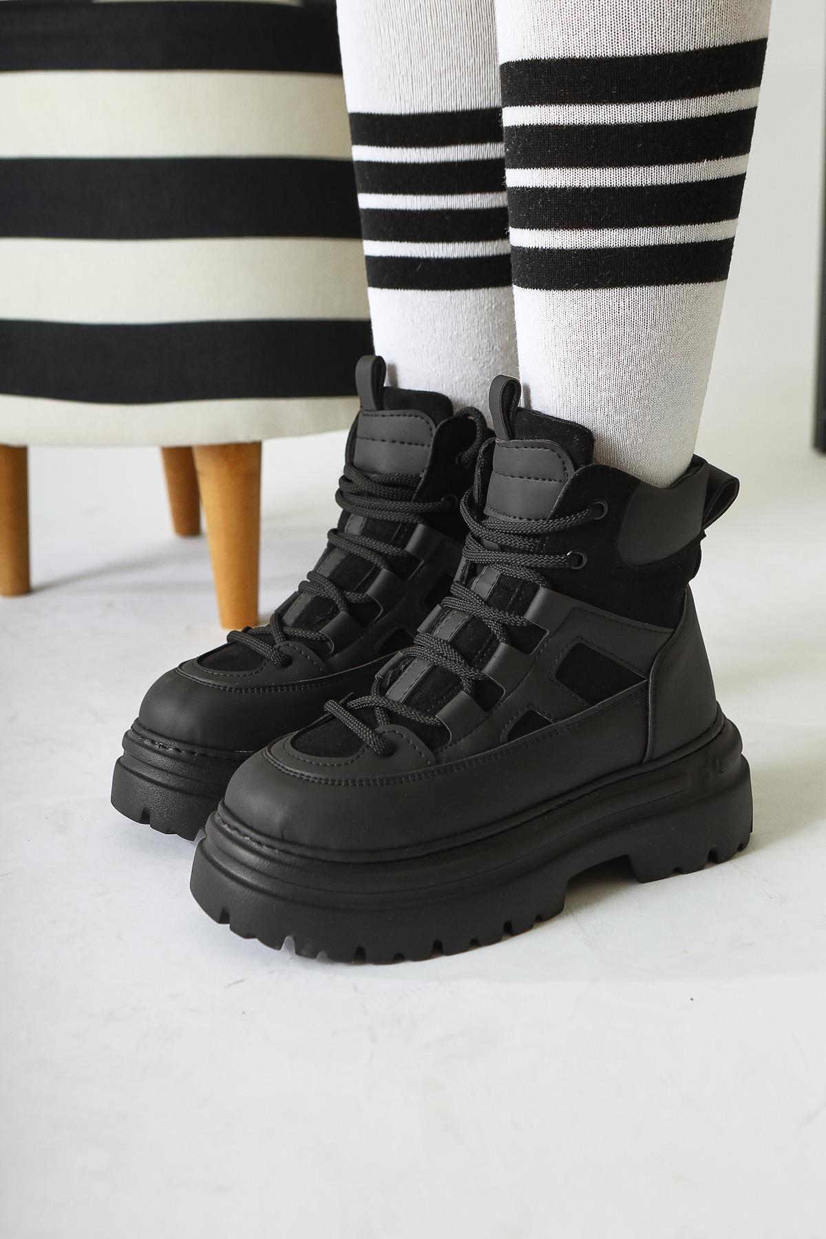 Kindra – Black Suede-Detail High-Platform Sport Boot (Women)