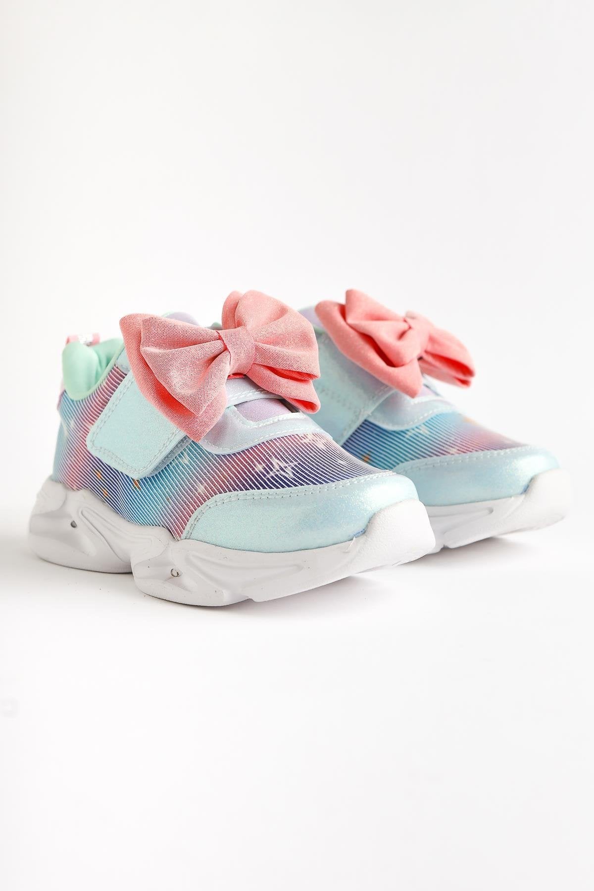 Gaia Türkis Schleifendetail Klettverschluss Leuchtender Kinder Sportschuh