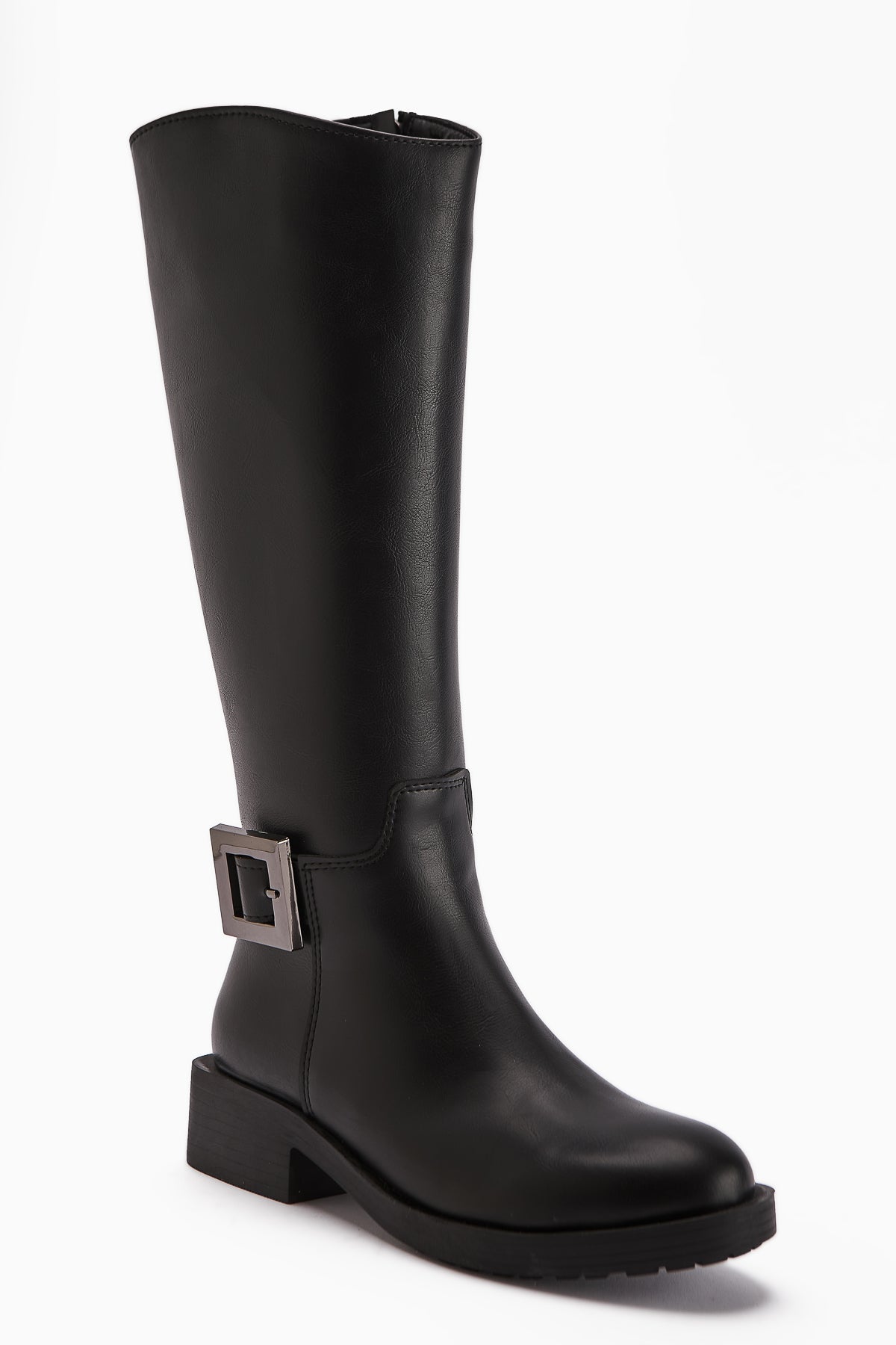 Becky Black Buckled High Platform Women's Boot