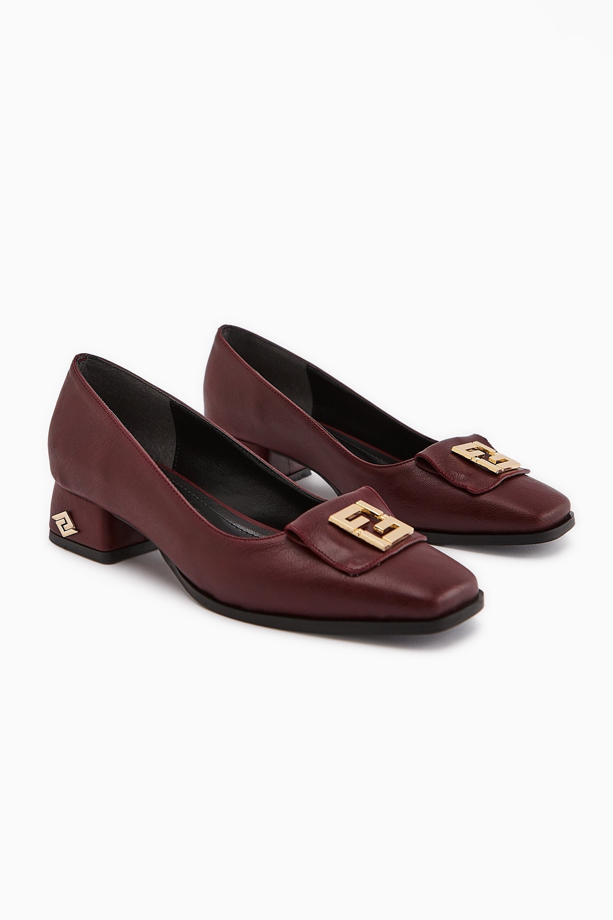 Emmy Burgundy Buckled Low Heel Women's Shoes