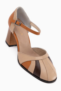 Hira Echtes Leder Tan Geschlossene Zehe Damen Absatzschuhe