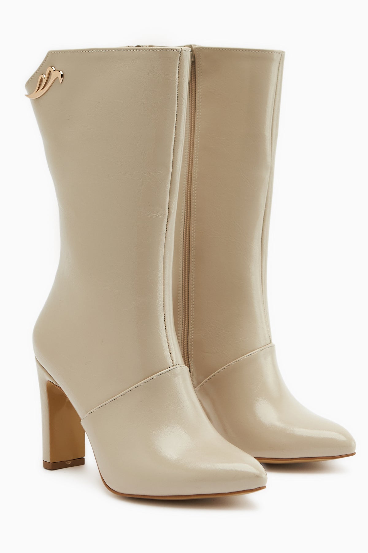 Aria – Beige kniehoher Stiefel mit Absatz (Damen)