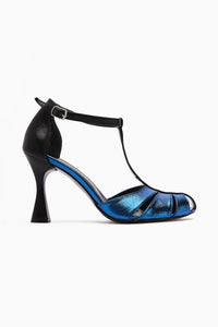 Mian Genuine Leather Blue Buckle Detailed Women’s Heeled Shoes