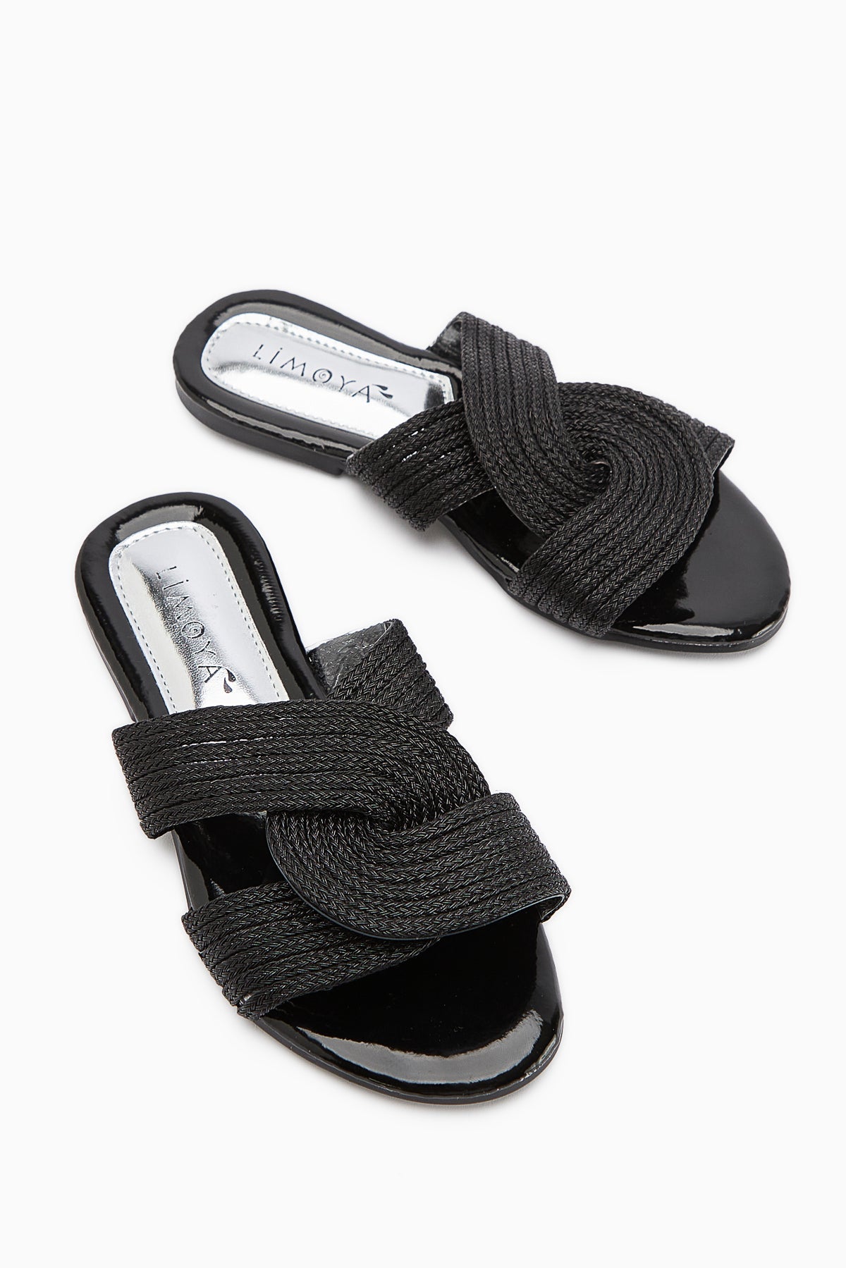 Nihaal Schwarze Kreuz-Riemen Flache Damen Hausschuhe