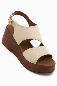 Olea Echtes Leder Beige Keil Damen Sandale