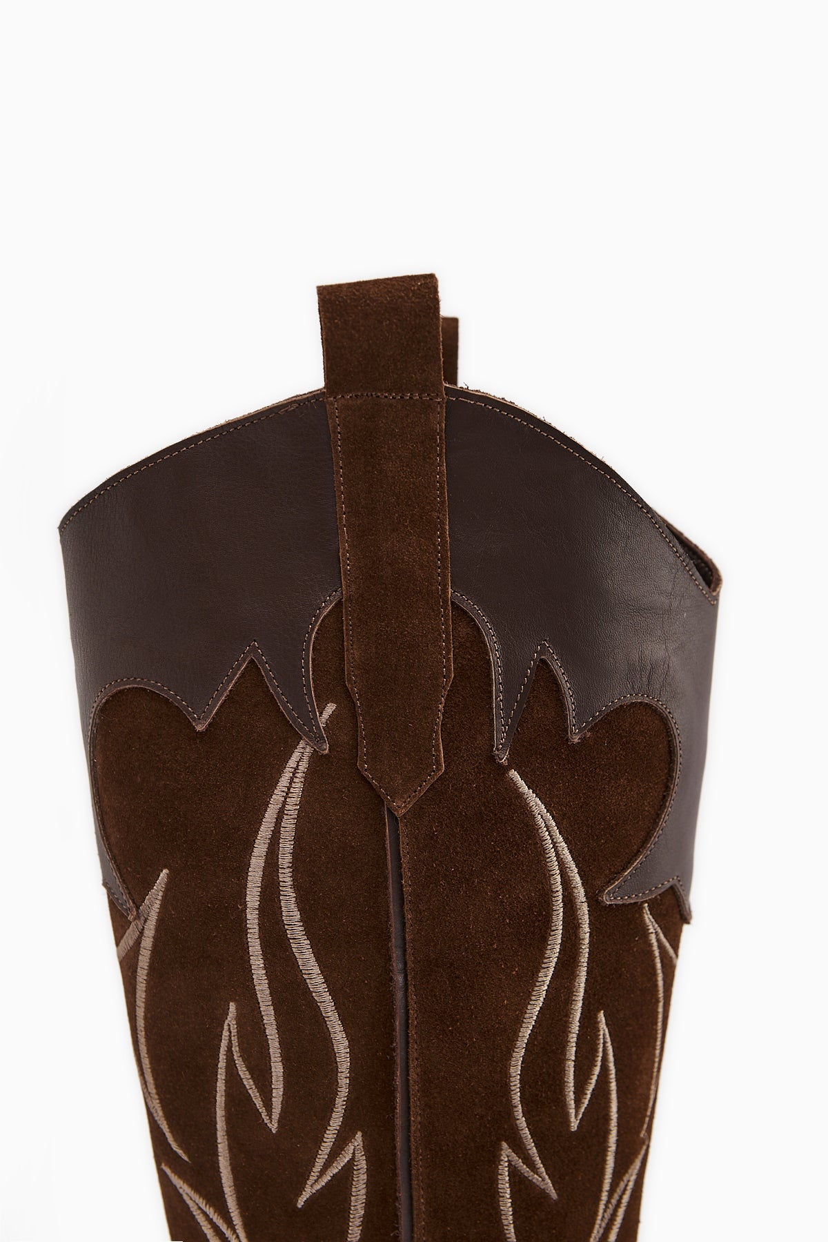 Lara Genuine Brown Suede Embroidered Leather Detailed Heeled Western Boots