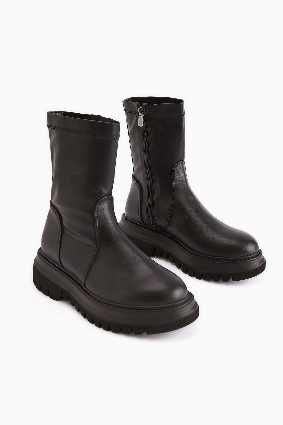 Laimi Schwarz Dicke Sohle Ovaler Zeh Damen Stiefel