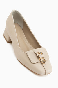 Jerry Genuine Leather Beige Short Heeled Women’s Shoes
