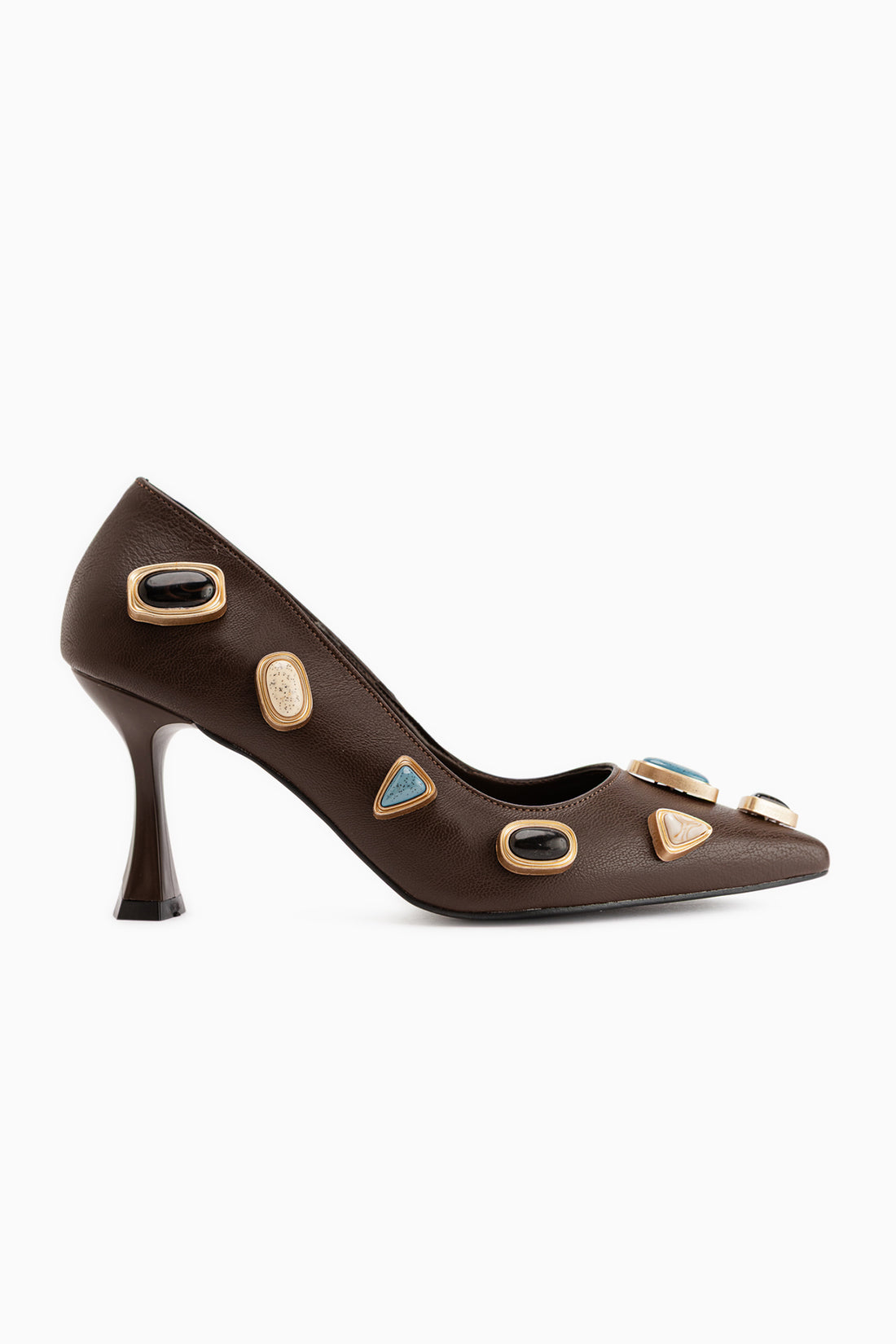 Rina Braun Spitzes Absatzschuhe Damen mit Steinaccessoires