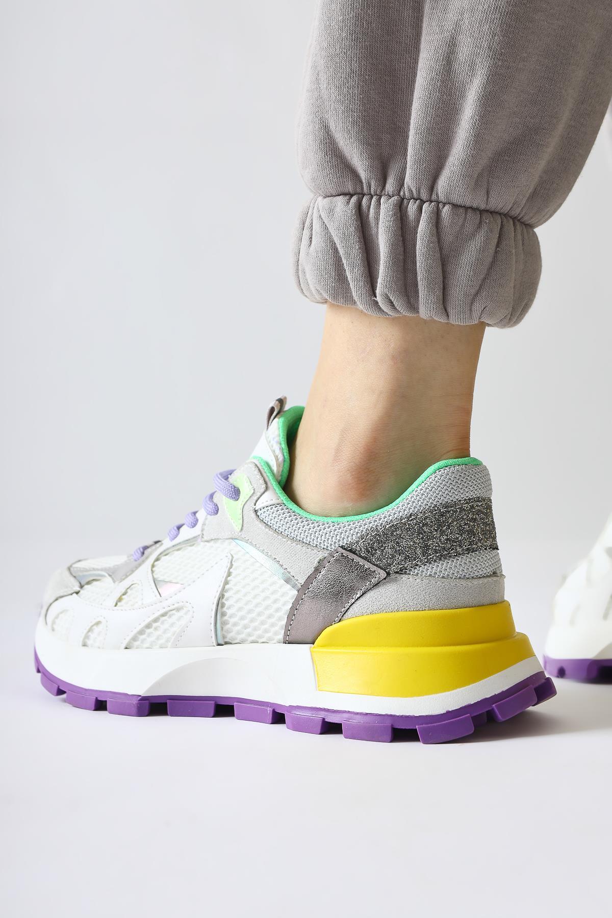 Moe White Mesh Detail Lace-Up Sneakers