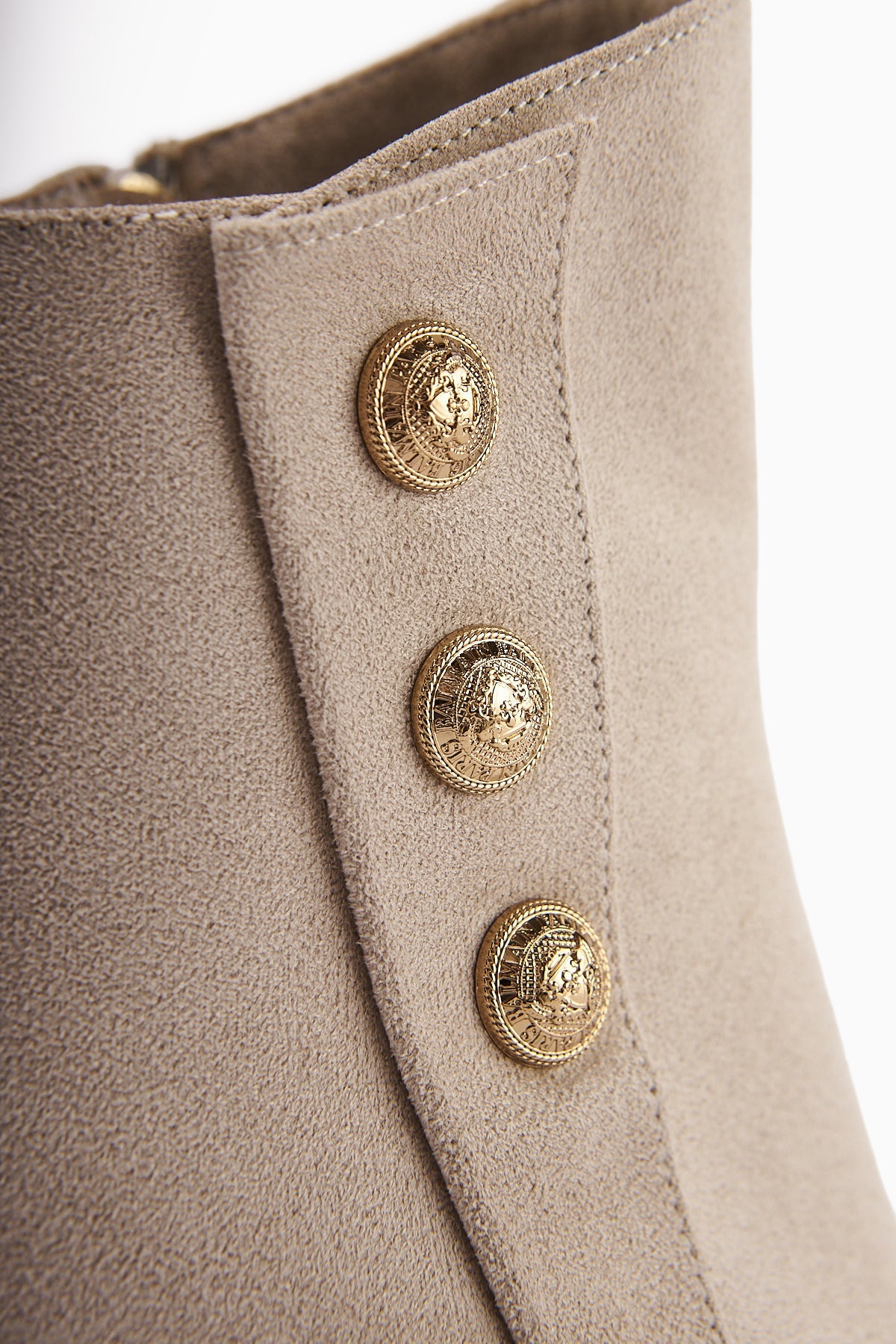 Mayvi Beige Suede Buckle Detailed Heeled Women's Boot